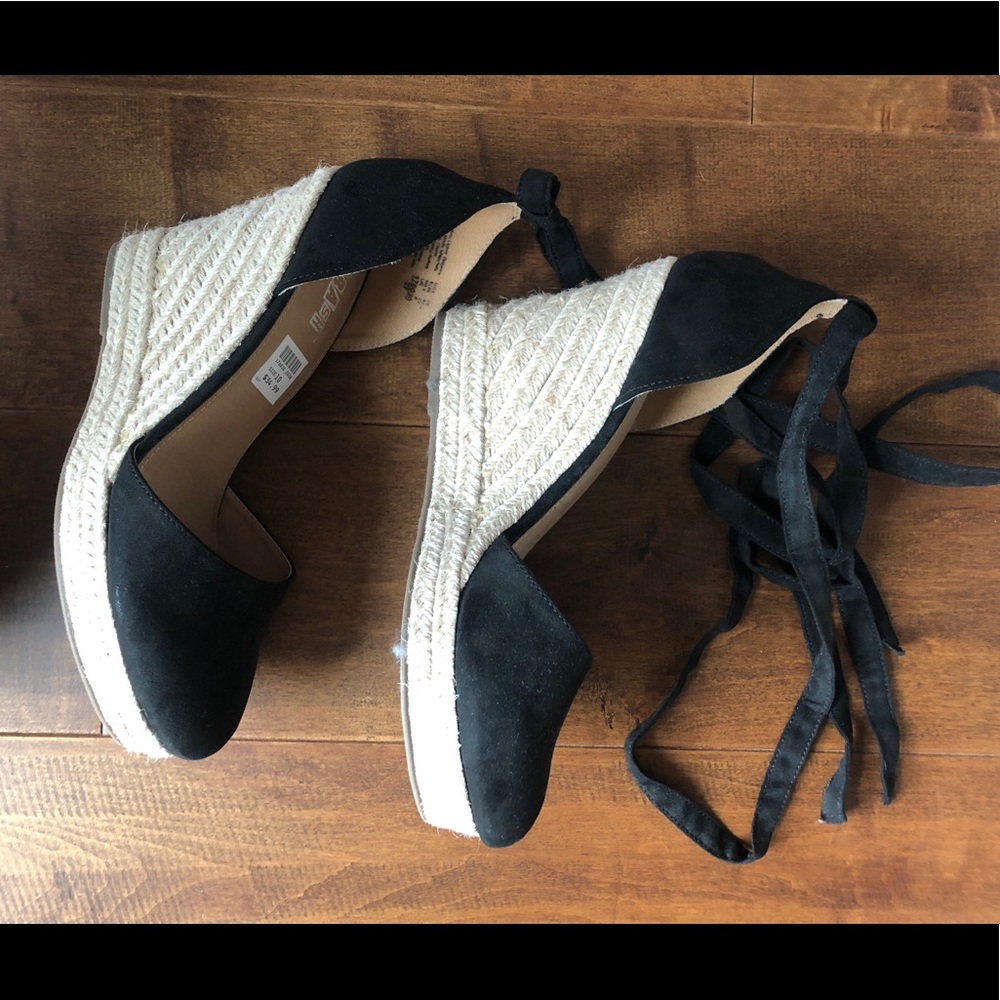 Black Espadrille Wedges with Lace-Up Accent